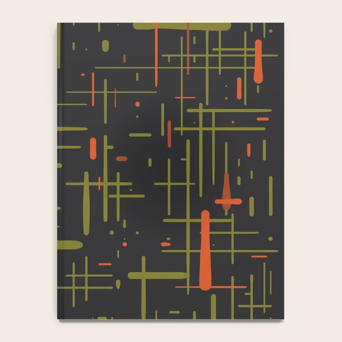 Mid-Century Modern Kinetikos Pattern Black Avocado Green Orange Notebook Gallery Image 4