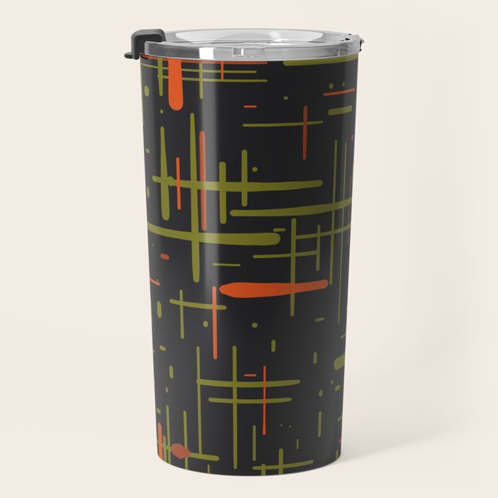 Mid-Century Modern Kinetikos Pattern Black Avocado Green Orange Travel Mug Gallery Image 3
