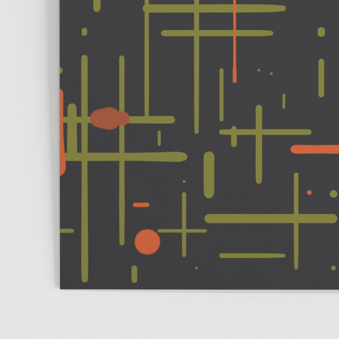 Mid-Century Modern Kinetikos Pattern Black Avocado Green Orange Poster Gallery Image 3