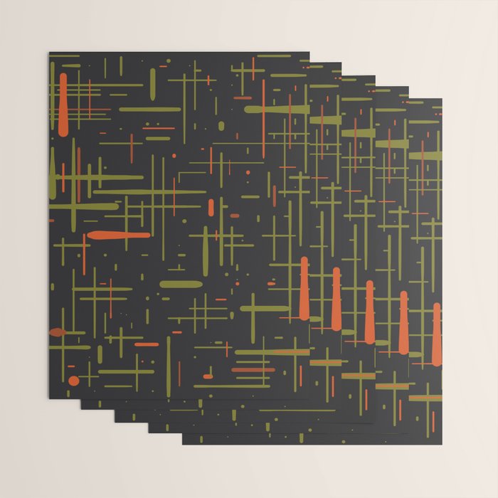 Mid-Century Modern Kinetikos Pattern Black Avocado Green Orange Wrapping Paper Gallery Image 3