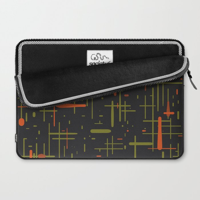 Mid-Century Modern Kinetikos Pattern Black Avocado Green Orange Laptop Sleeve Gallery Image 2