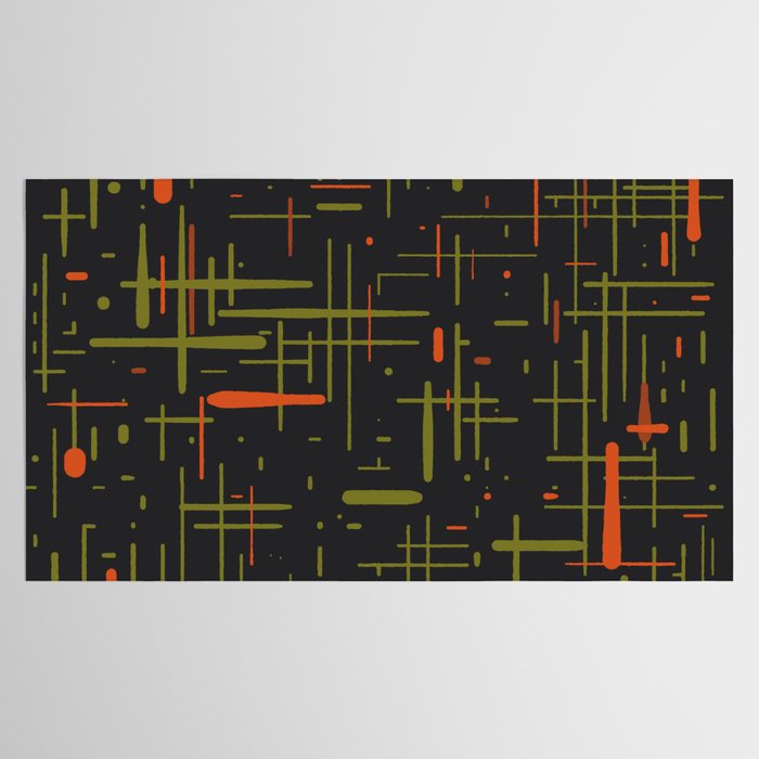 Mid-Century Modern Kinetikos Pattern Black Avocado Green Orange Tablecloth Gallery Image 2