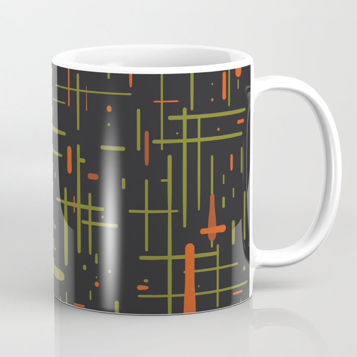 Mid-Century Modern Kinetikos Pattern Black Avocado Green Orange Coffee Mug Gallery Image 1