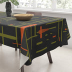 Mid-Century Modern Kinetikos Pattern Black Avocado Green Orange Tablecloth Gallery Image 3
