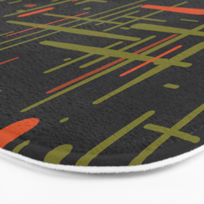 Mid-Century Modern Kinetikos Pattern Black Avocado Green Orange Bath Mat Gallery Image 3