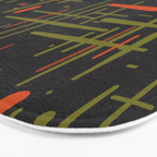 Mid-Century Modern Kinetikos Pattern Black Avocado Green Orange Bath Mat Gallery Image 3