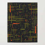 Mid-Century Modern Kinetikos Pattern Black Avocado Green Orange Poster Gallery Image 4