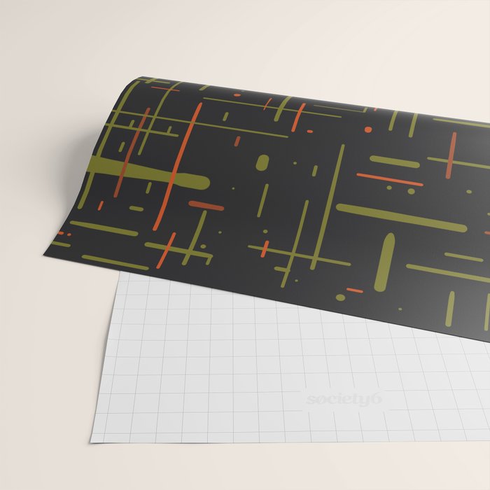 Mid-Century Modern Kinetikos Pattern Black Avocado Green Orange Wrapping Paper Gallery Image 2