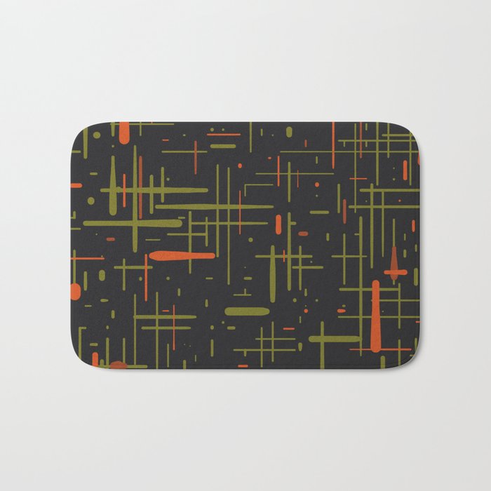 Mid-Century Modern Kinetikos Pattern Black Avocado Green Orange Bath Mat Gallery Image 1