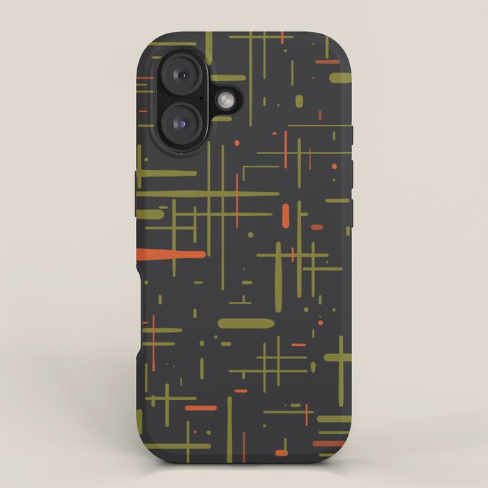 Mid-Century Modern Kinetikos Pattern Black Avocado Green Orange iPhone Case Gallery Image 1