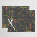 Mid-Century Modern Kinetikos Pattern Black Avocado Green Orange Placemat Gallery Image 1