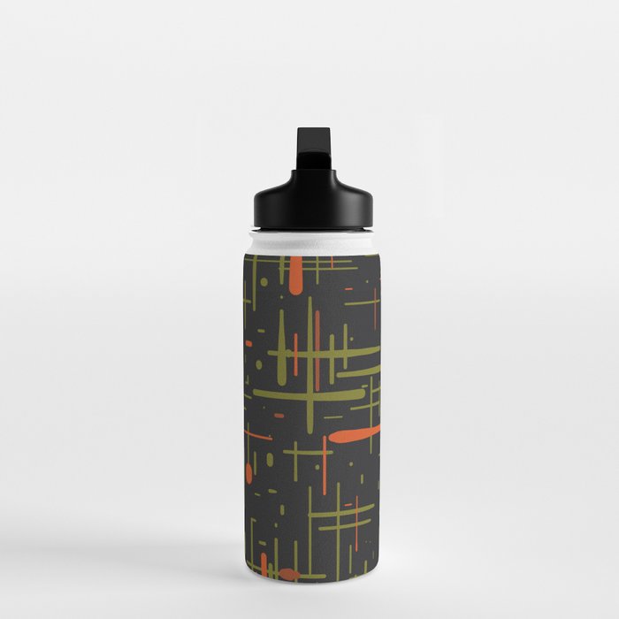 Mid-Century Modern Kinetikos Pattern Black Avocado Green Orange Water Bottle Gallery Image 3
