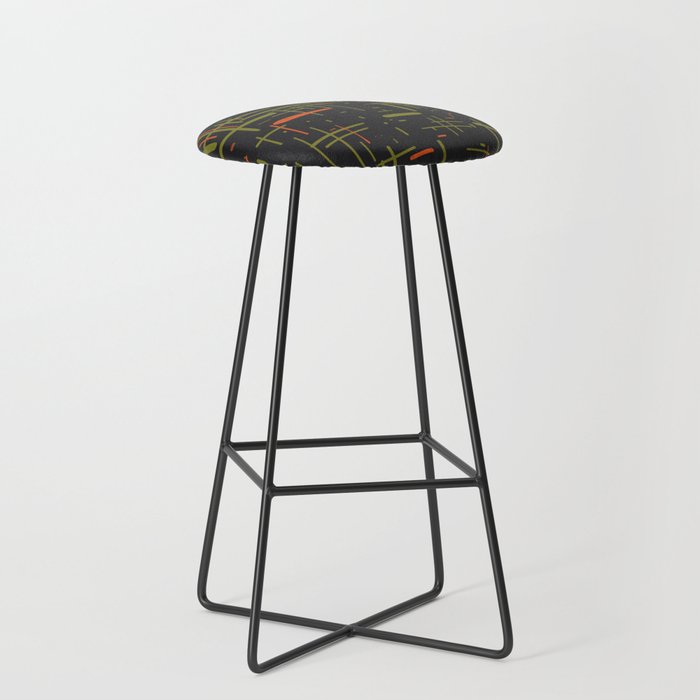 Mid-Century Modern Kinetikos Pattern Black Avocado Green Orange Stool Gallery Image 1