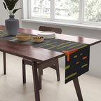 Mid-Century Modern Kinetikos Pattern Black Avocado Green Orange Table Runner Gallery Image 2