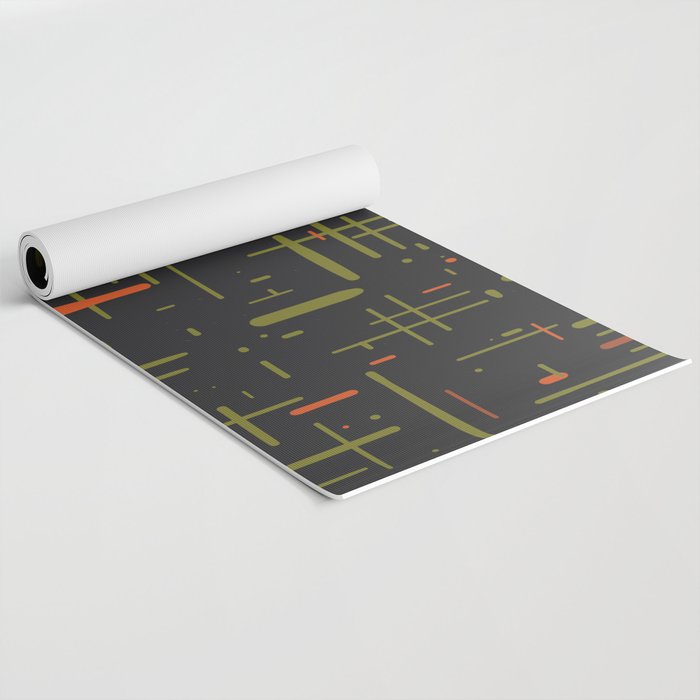 Mid-Century Modern Kinetikos Pattern Black Avocado Green Orange Yoga Mat Gallery Image 2