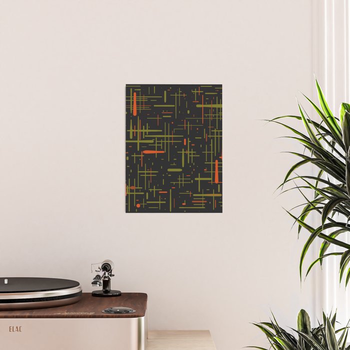 Mid-Century Modern Kinetikos Pattern Black Avocado Green Orange Poster Gallery Image 2