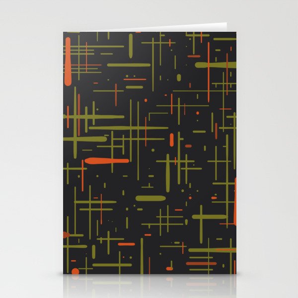 Mid-Century Modern Kinetikos Pattern Black Avocado Green Orange Stationery Card Gallery Image 2