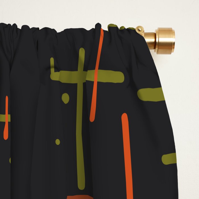 Mid-Century Modern Kinetikos Pattern Black Avocado Green Orange Window Curtain Gallery Image 2