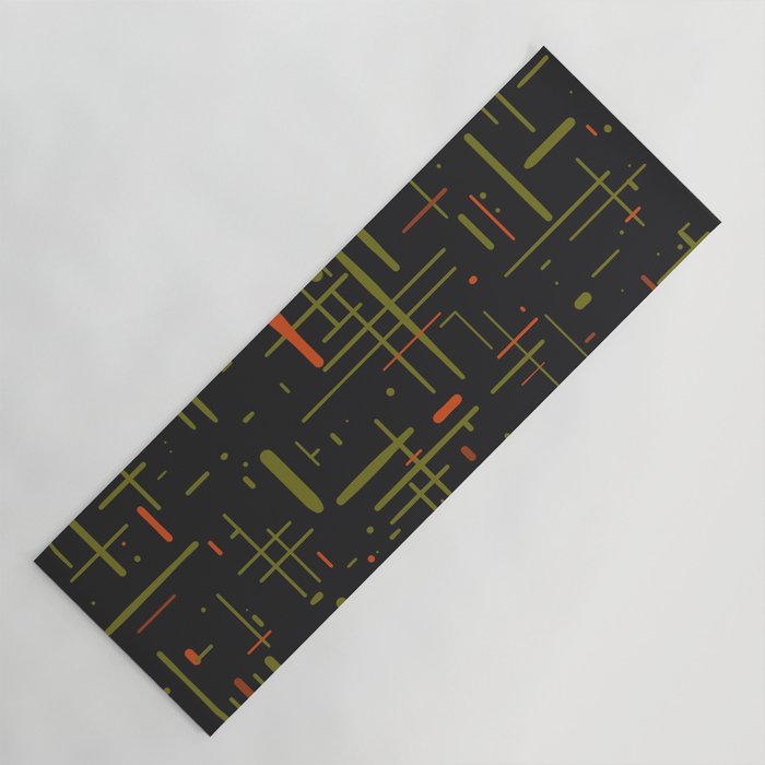 Mid-Century Modern Kinetikos Pattern Black Avocado Green Orange Yoga Mat Gallery Image 1