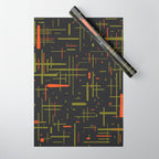Mid-Century Modern Kinetikos Pattern Black Avocado Green Orange Wrapping Paper Gallery Image 1
