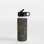 Mid-Century Modern Kinetikos Pattern Black Avocado Green Orange Water Bottle Gallery Image 1