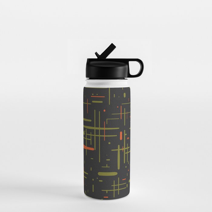 Mid-Century Modern Kinetikos Pattern Black Avocado Green Orange Water Bottle Gallery Image 1