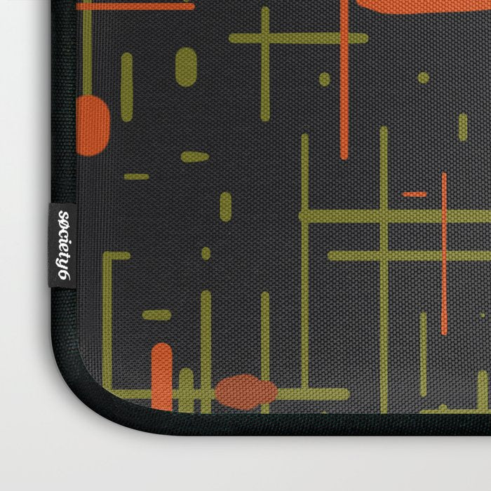 Mid-Century Modern Kinetikos Pattern Black Avocado Green Orange Laptop Sleeve Gallery Image 3