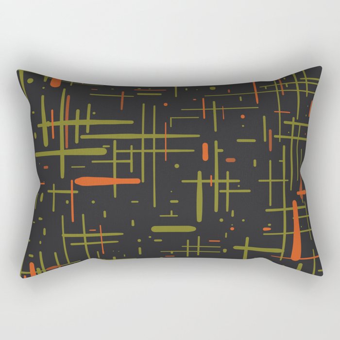 Mid-Century Modern Kinetikos Pattern Black Avocado Green Orange Rectangular Pillow Gallery Image 2