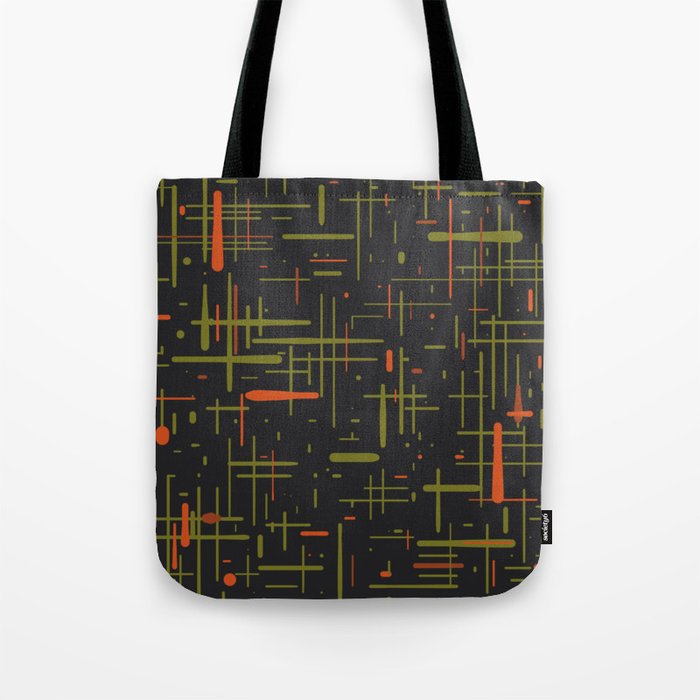 Mid-Century Modern Kinetikos Pattern Black Avocado Green Orange Tote Bag Gallery Image 1