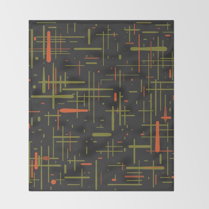 Mid-Century Modern Kinetikos Pattern Black Avocado Green Orange Throw Blanket Gallery Image 2