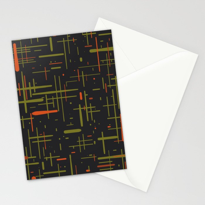 Mid-Century Modern Kinetikos Pattern Black Avocado Green Orange Stationery Card Gallery Image 2