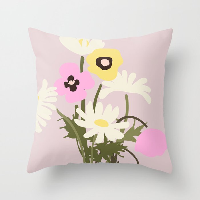 Flower market, Bern, Abstract botanical art Throw Pillow Gallery Image 6
