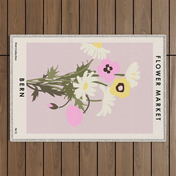 Flower market, Bern, Abstract botanical art Outdoor Rug Gallery Image 1