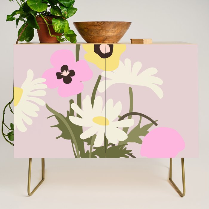 Flower market, Bern, Abstract botanical art Credenza Gallery Image 1