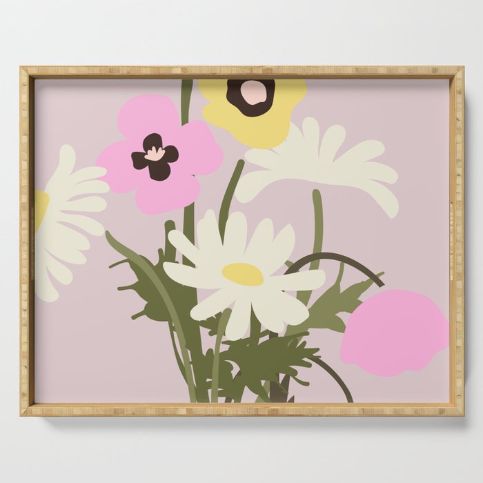 Flower market, Bern, Abstract botanical art Serving Tray Gallery Image 1