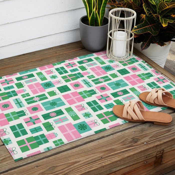 Oh What Fun - Pink and Green Outdoor Rug Gallery Image 2