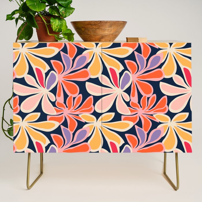 Abstract vintage flower art pattern Credenza Gallery Image 1