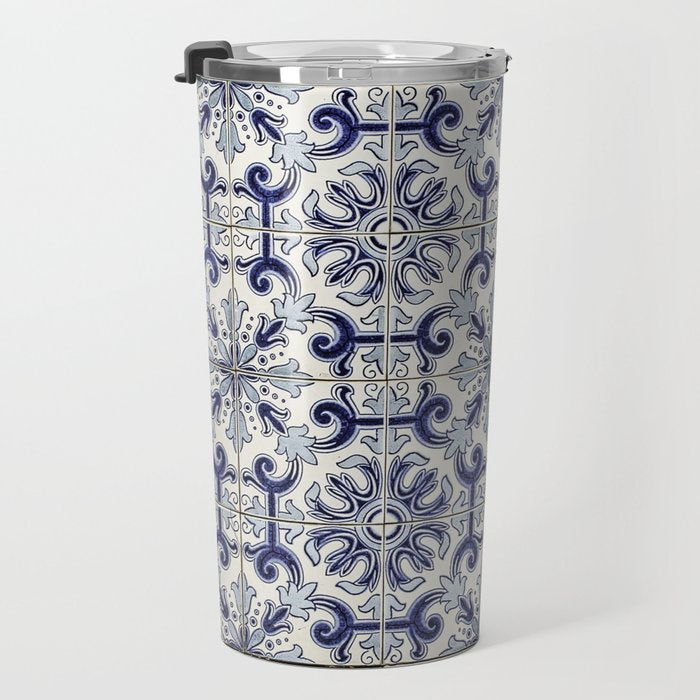Portuguese tiles pattern blue Travel Mug Gallery Image 3