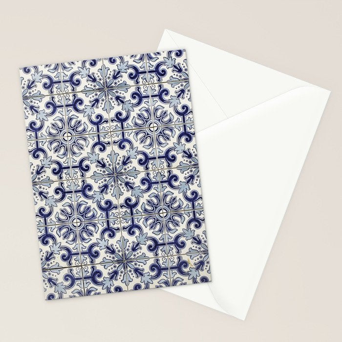 Portuguese tiles pattern blue Stationery Card Gallery Image 2