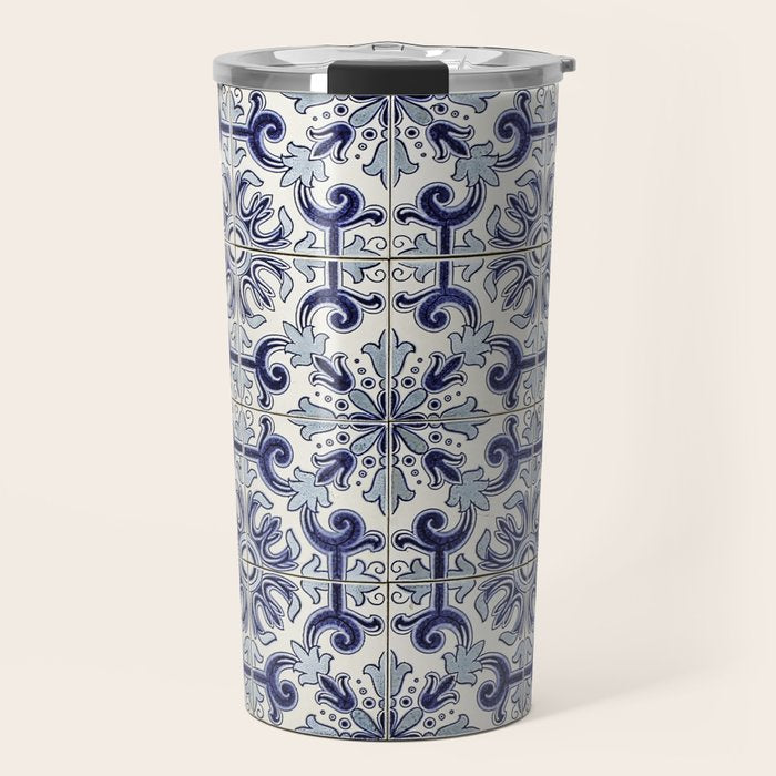 Portuguese tiles pattern blue Travel Mug Gallery Image 1