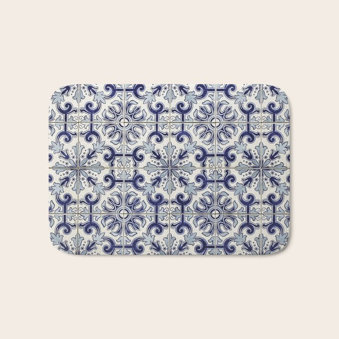 Portuguese tiles pattern blue Bath Mat Gallery Image 1