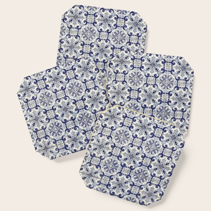 Portuguese tiles pattern blue Coaster Gallery Image 1
