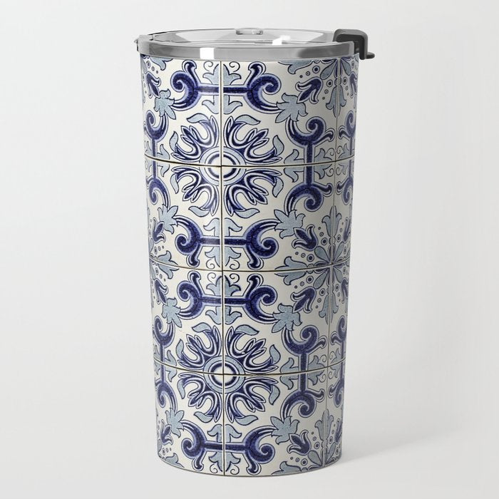 Portuguese tiles pattern blue Travel Mug Gallery Image 2