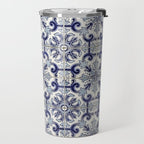 Portuguese tiles pattern blue Travel Mug Gallery Image 2