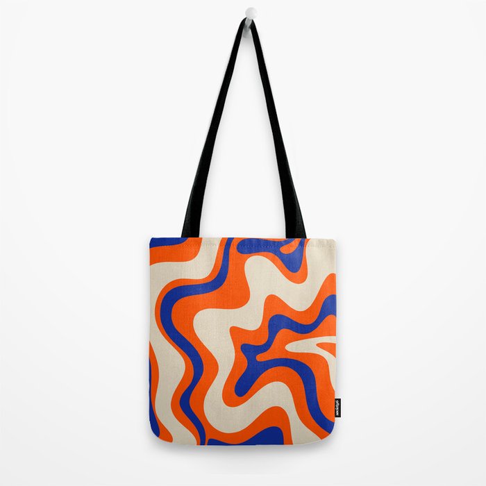 Bold and Groovy Retro Liquid Swirl Abstract Pattern Orange Cobalt Tote Bag Gallery Image 2