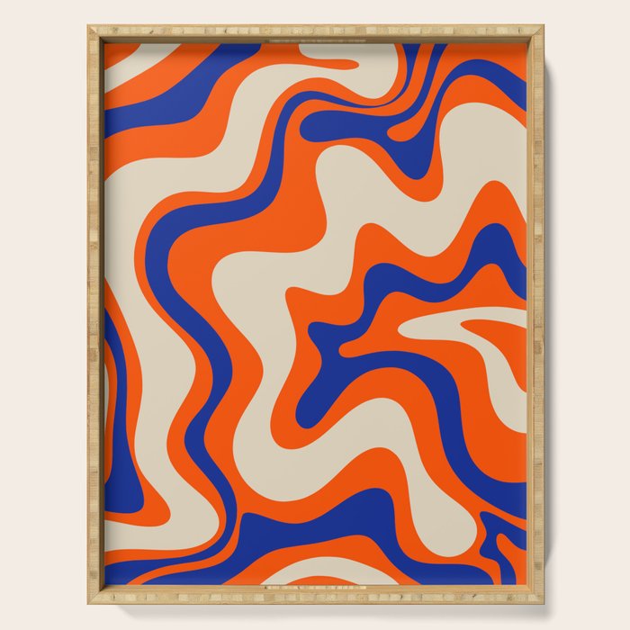 Bold and Groovy Retro Liquid Swirl Abstract Pattern Orange Cobalt Serving Tray Gallery Image 1