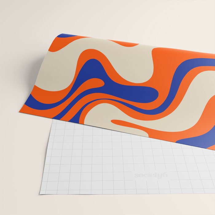 Bold and Groovy Retro Liquid Swirl Abstract Pattern Orange Cobalt Wrapping Paper Gallery Image 2