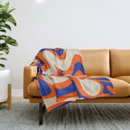 Bold and Groovy Retro Liquid Swirl Abstract Pattern Orange Cobalt Throw Blanket Gallery Image 1