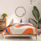 Bold and Groovy Retro Liquid Swirl Abstract Pattern Orange Cobalt Comforter Gallery Image 3
