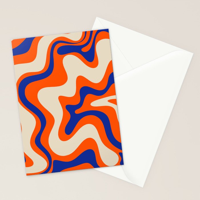Bold and Groovy Retro Liquid Swirl Abstract Pattern Orange Cobalt Stationery Card Gallery Image 2